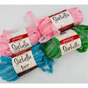 Premier Starbella LACE Yarn Super Bulky Scarf Hand Crochet PINK Green Blue Aqua